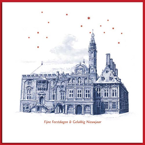 Kerstkaart Haarlem stadhuis op Grote Markt