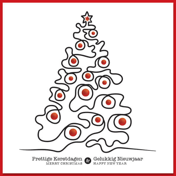 Kerstkaart met getekend kerstboom in zwart en roodfolie