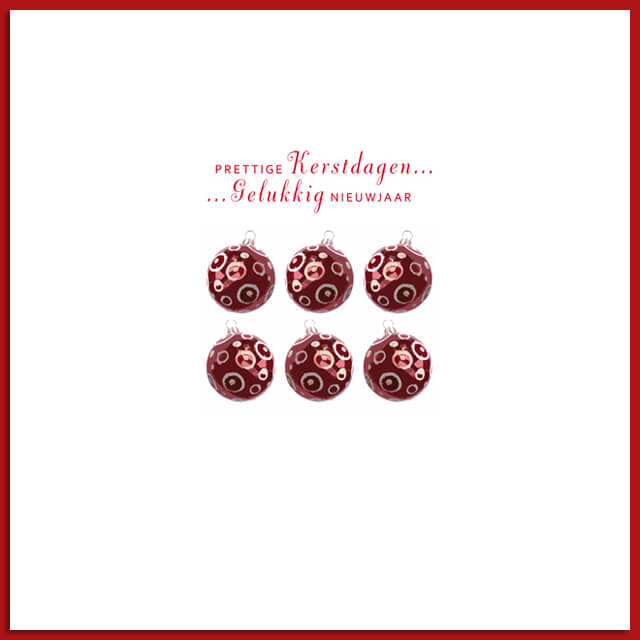 Kerstkaart klassiek kleine rode kerstballen 
