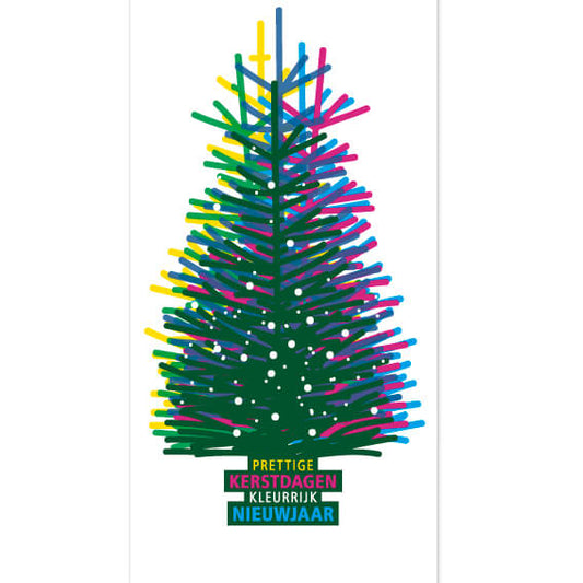 Zakelijk kerstkaart met kerstboom in felle kleuren, voor schilders of drukkerij.