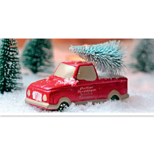 kerstkaart grappig auto met kerstboom