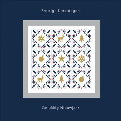 Kerstkaart met kleine kerst illustraties in goud