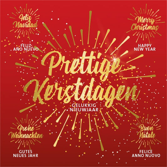 Kerstkaarten spetterend schitterend goud, internationaal