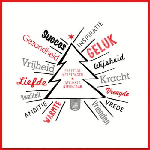 Kerstkaart met leuke kerstwensen en een kerstboom. 