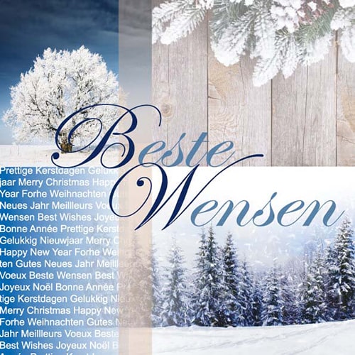 kerstkaart met winterfoto's, klassiek in blauw