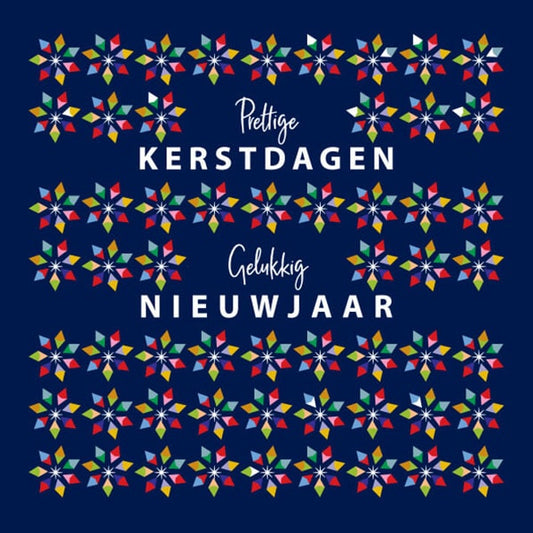 kerstkaart met sterretjes op donkerblauw.