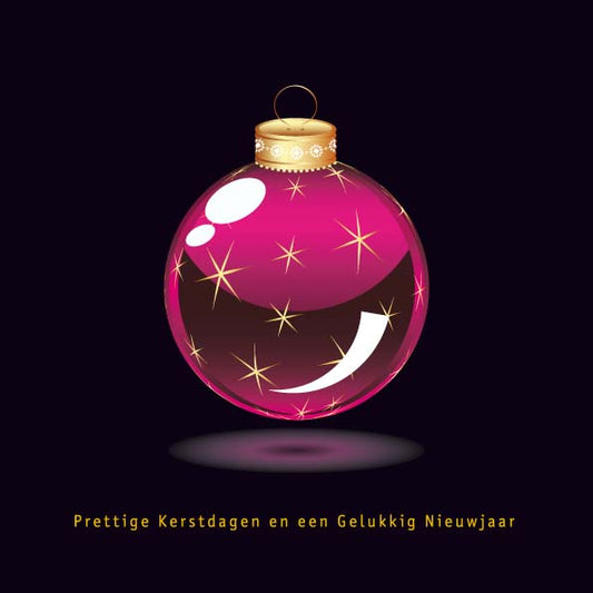 Kerstkaart met grote roze kerstbal