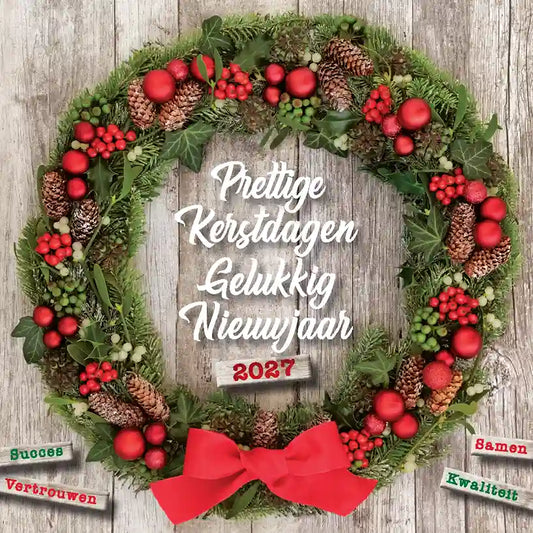 Kerstkaarten KWF 2027 kerstkrans op hout