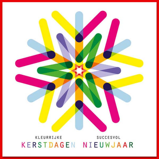Kerstkaart sneeuwvlok in felle vrolijke kleuren