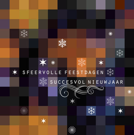 Kerstkaart met sfeervolle digitale pixels.