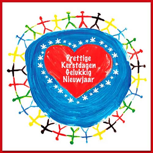 kerstkaart rode kruis vrolijke kindertekening