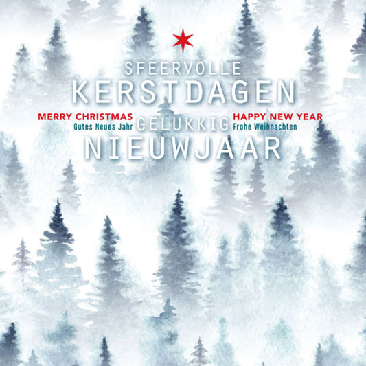 kerstkaart voor goed doel Rode Kruis, winterlandschap 