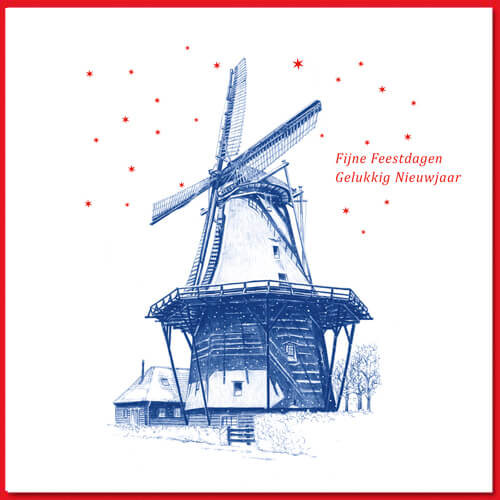 Kerstkaart Santpoort met tekening van molen de Zandhaas