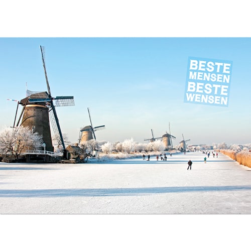 Kerstkaart Schaatser bij molen