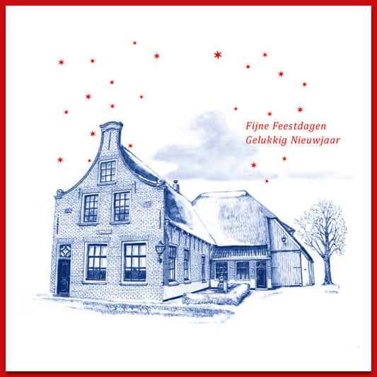 Kerstkaart Schagen met pentekening van Boerderijmuseum