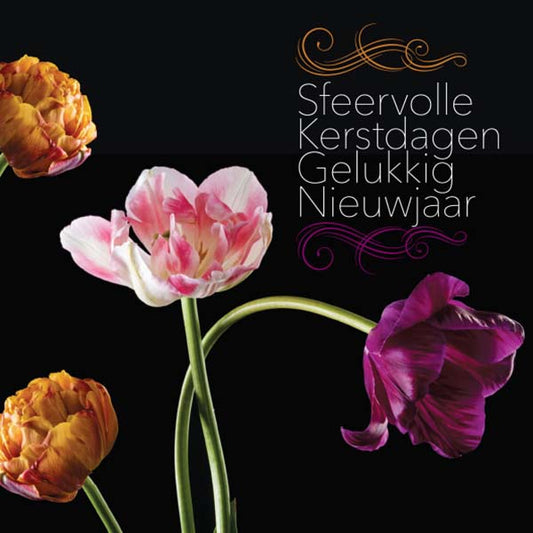 Kerstkaart met prachtige sfeervolle tulpen