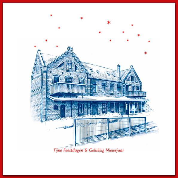 Kerstkaart Stationnetjes Overveen, tekening