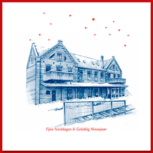 Kerstkaart Stationnetjes Overveen, tekening