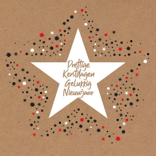 Kerstkaart goed doel Stichting ALS Nederland met grote witte ster op kraft