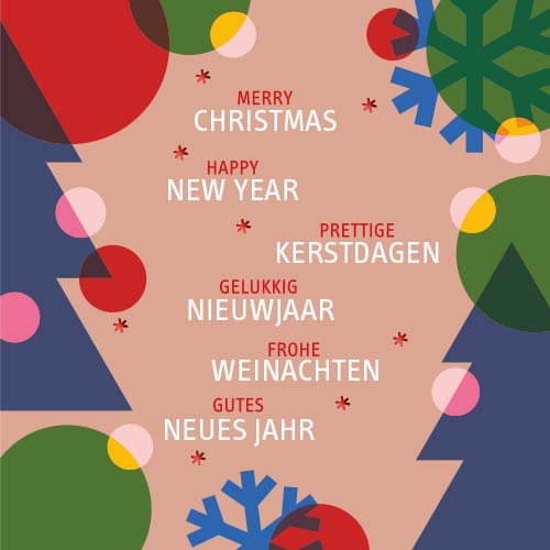 kerstkaart moderne kleurrijke sfeervolle kerst 