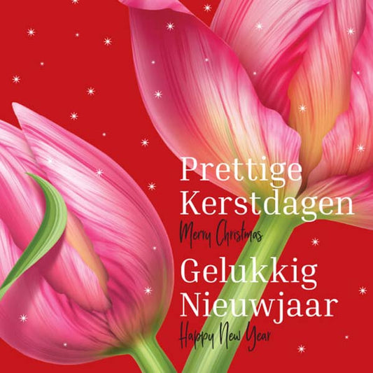 kerstkaart rode tulpen voor bloemist of kweker