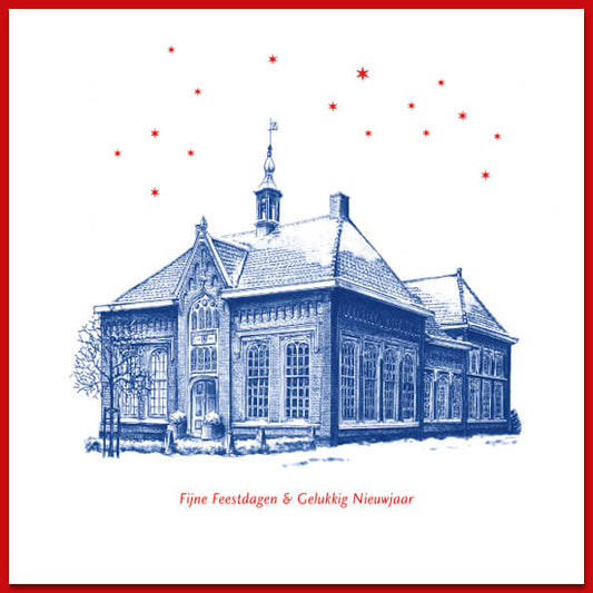 kerstkaart Udenhout, tekening voormalig Raadhuis