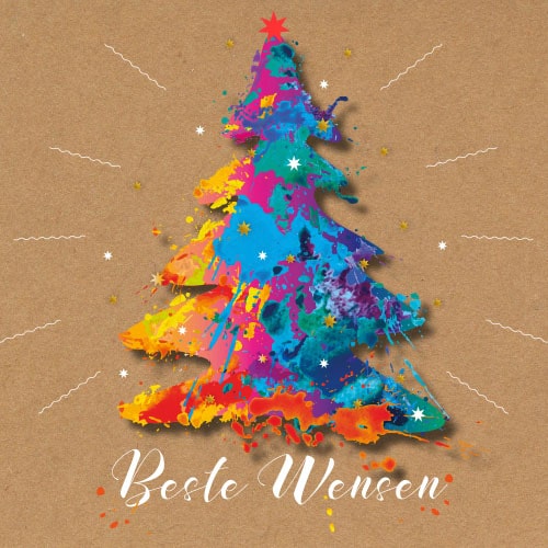 Kerstkaart beste wensen, warme kleurrijke kerst