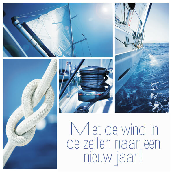 Nieuwjaarskaart Maritiem, wind in de zeilen op zee