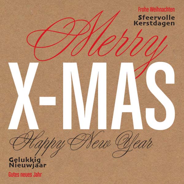 Bijzondere kerstkaart met wit folie op kraft.
