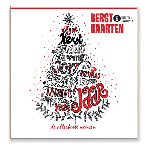 Kerstkaarten (6ex) Getekende kerstboom van tekstjes