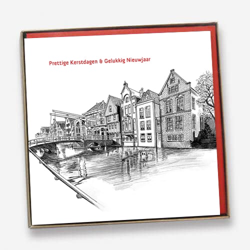 Kerstkaarten set Alkmaar (6 stuks) getekend in zwart