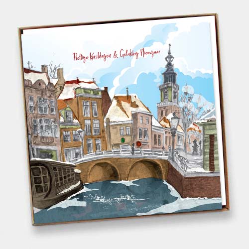 kerstkaarten set  Alkmaar,  winterse tekening Pejo.