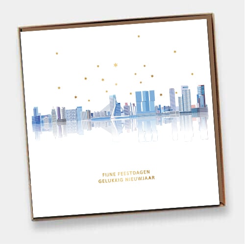 Kerstkaarten Rotterdam skyline van de stad, Erasmusbrug en Nieuwe Maas