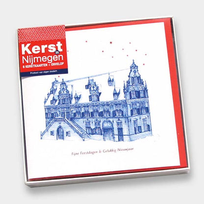 Kerstkaarten Nijmegen, set van 6, tekening waag gebouw