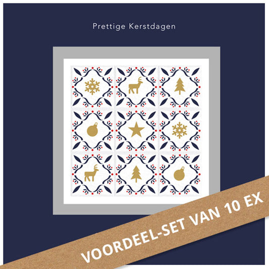 kerstkaarten set voordelig, 10  luxe kerstkaarten in blauw en goud