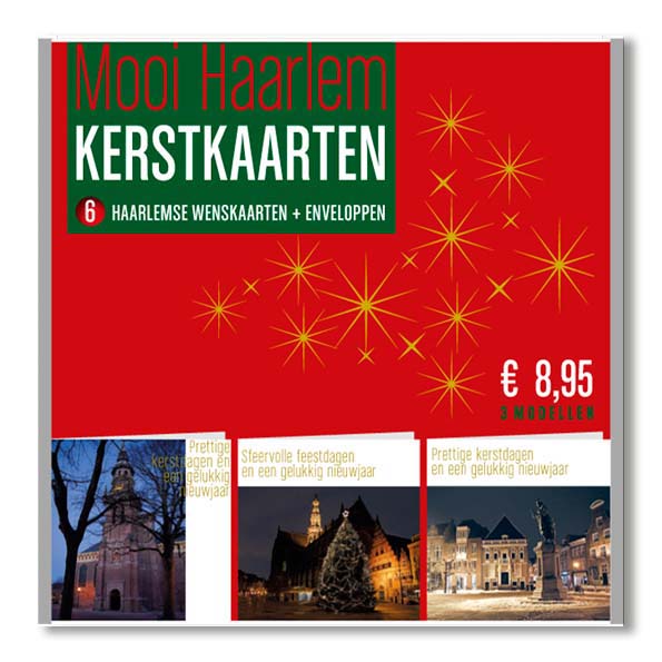 Kerstkaarten set Haarlem, kerstkaarten Hoofdwacht, kerstboom op Grote Markt en Nieuwe Kerk