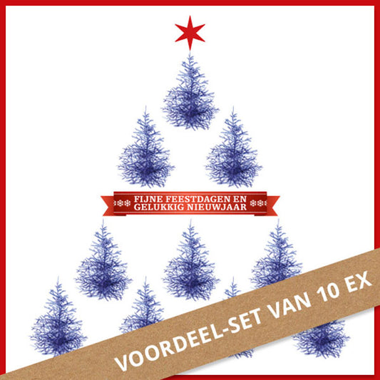 Kerstkaarten voordeel set 10 ex |  Blauwe kerstboompjes