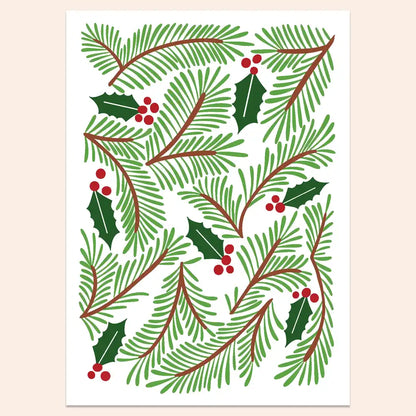 Kerstkaart hulst en kerst takken