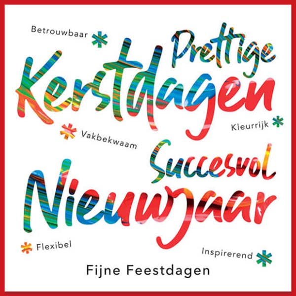 kerstkaart voor schildersbedrijf met kleurrijke kerstwens