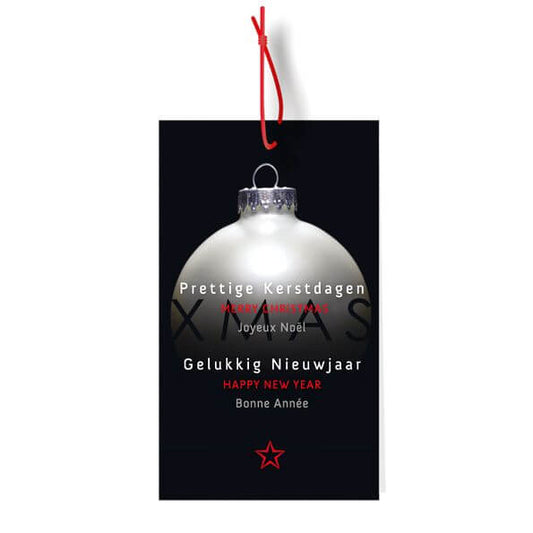 Kerstkadolabel met grote witte kerstbal
