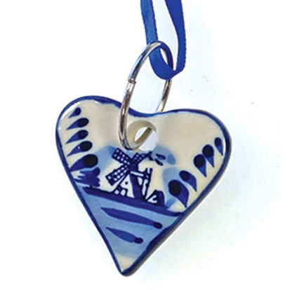 Kerstversiering Hartje van Delfts blauw, met lintje