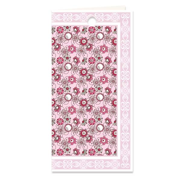 Dubbel kado- of bloemkaartje met bloemetjes in roze, verpakt per 3 ex.