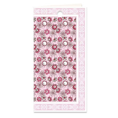 Dubbel kado- of bloemkaartje met bloemetjes in roze, verpakt per 3 ex.