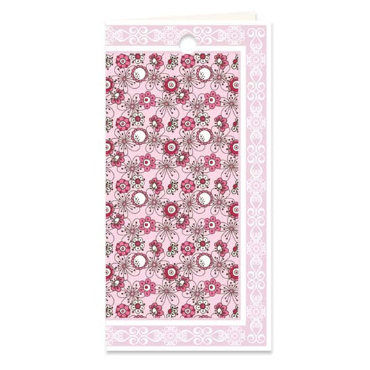 Dubbel kado- of bloemkaartje met bloemetjes in roze, verpakt per 3 ex.