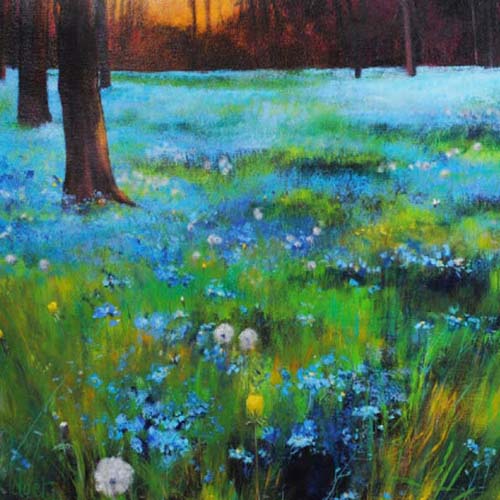 Kunstkaart bloemenkaart blauw veld