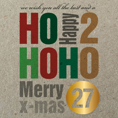 Unieke kerstkaart 2027 met stoere typografie HOHOHO Merry X-mas and Happy 2027