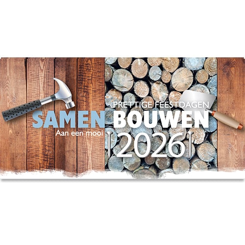 Kerstkaart 2023 Samen Bouwen Steiger hout