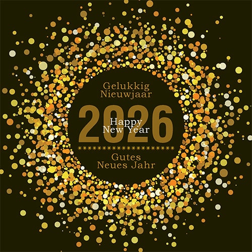 Nieuwjaarskaart 2025 stijlvol in goud kleuren en zwart