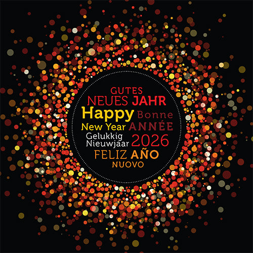Nieuwjaarskaart 2025 schitterend glanzend en sfeervol, internationale wens