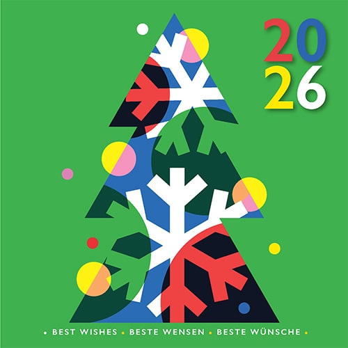 Nieuwjaarskaarten 2024 Vrolijke kleurrijke moderne kerstboom 